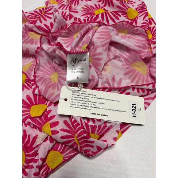 Stylish Swimwear Pink Yellow Daisy Print Large Beach Swim Cover Up Sheer Hippie - Picture 6 of 7